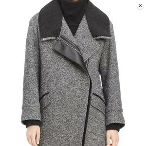 VINCE - EUC Wool Boucle Coat with Leather Trim